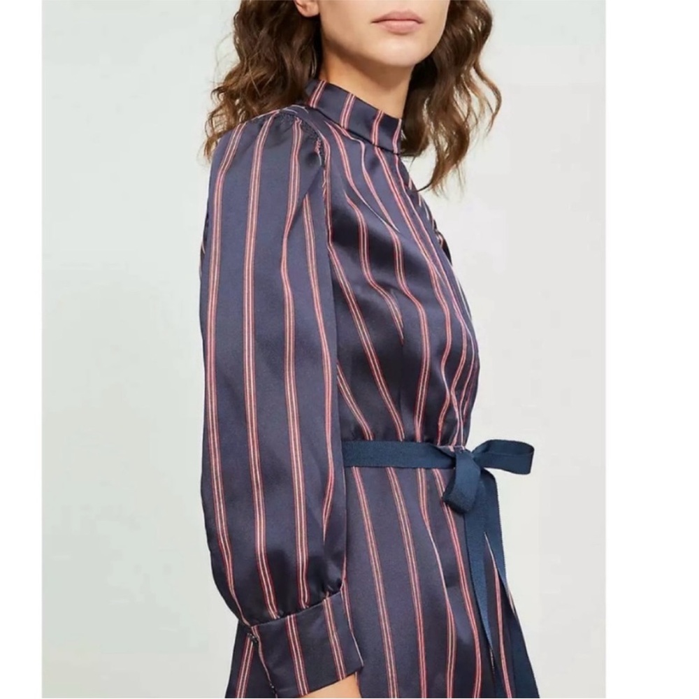 NWT Sandro Respect Navy/White/Red Striped Puff-Sleeve Women’s Mini Dress 40/8 - Picture 3 of 13